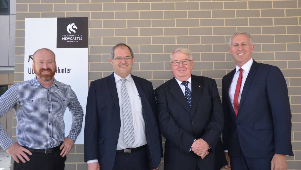 PARTNERSHIP: Muswellbrook Shire mayor Martin Rush with Alan Broadfoot, Family Action Centre director Professor Alan Hayes and University of Newcastle's Senior Deputy Vice-Chancellor (research and innovation) Professor Kevin Hall at Muswellbrook on Monday.