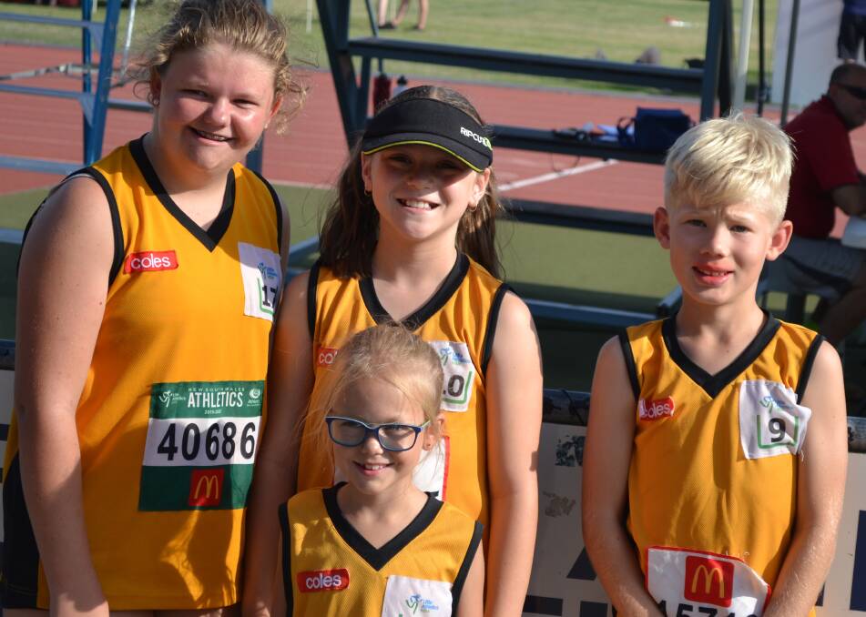 Aberdeen Little Athletics representatives Bella-Rose Partridge, Ruby Brochtrup, Jackson Birch and Grace Partridge (front).