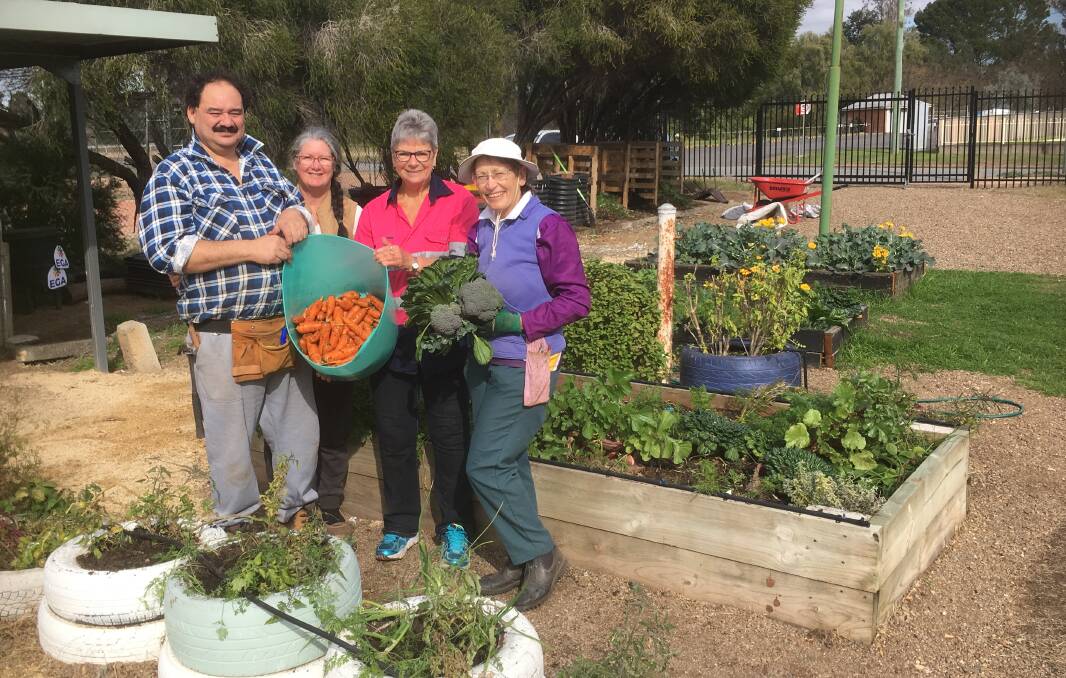 Keen community gardeners Ross Pahuru, Kate Wood-Pahuru, Muriel Green and Anne Mason at the Muswellbrook Sustainability Hub.