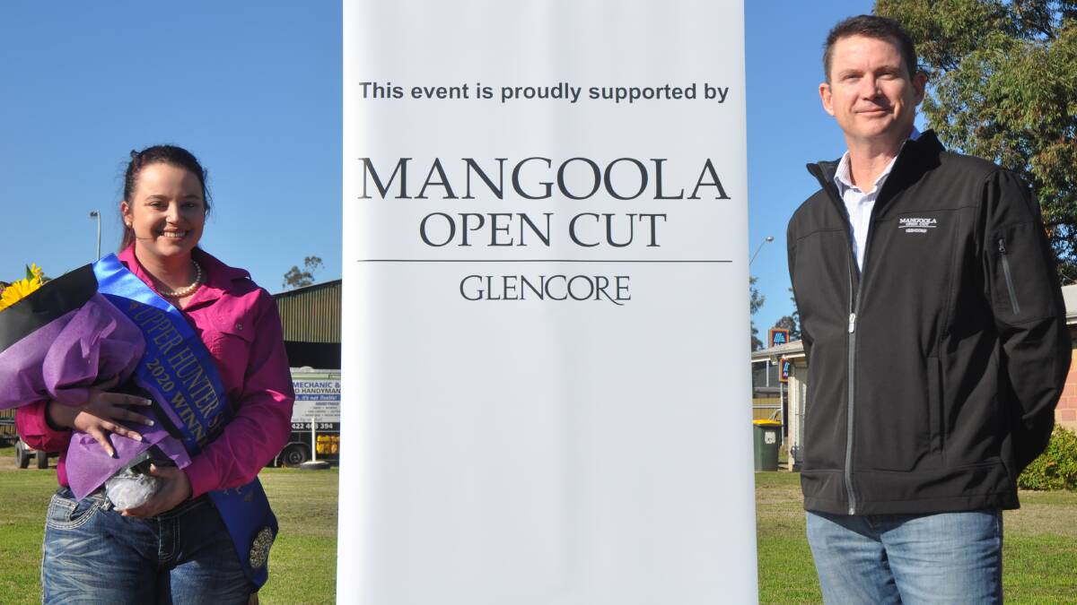 CONGRATULATIONS: 2020 Upper Hunter Showgirl Ally Morrison and Mangoola operations manager Nick Slater.