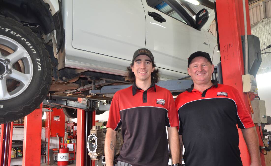 BIG HONOUR: 2018 Hunter Regional Awards Apprentice of the Year finalist Liam Ryan and Muswellbrook Automotive Services owner Zack Bennett.