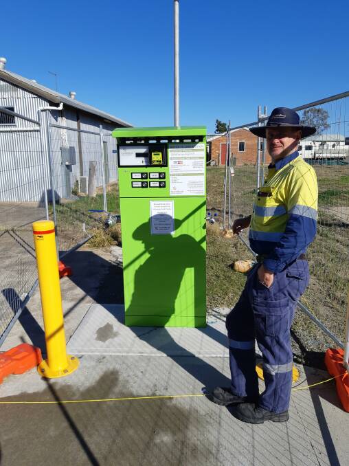 Muswellbrook Councils operations engineer, water and waste, Graham Chevis tests the new water fill station.
