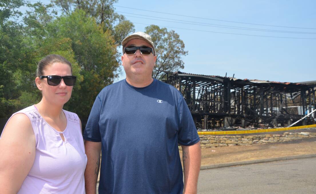 Shaw Crescent residents Amy and Peter Jones in the aftermath of last week's house fire.