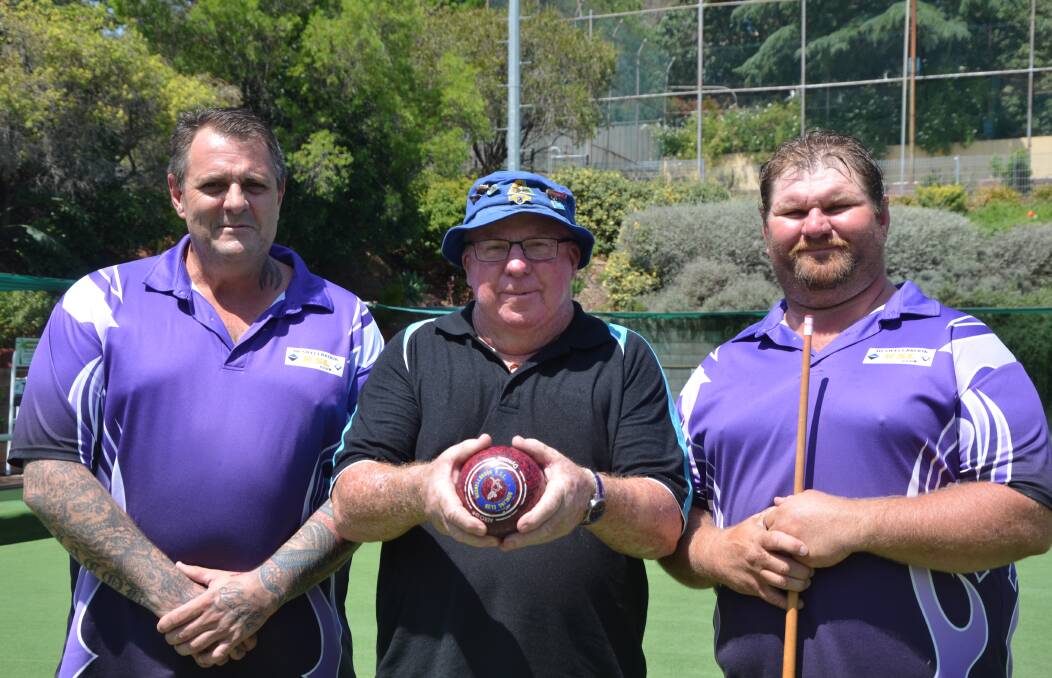 FUNDRAISER: Destri Thompson, Muswellbrook RSL Bowling Club president Laurie Wattus and Dave Nicholls are keen to support their mate John West.