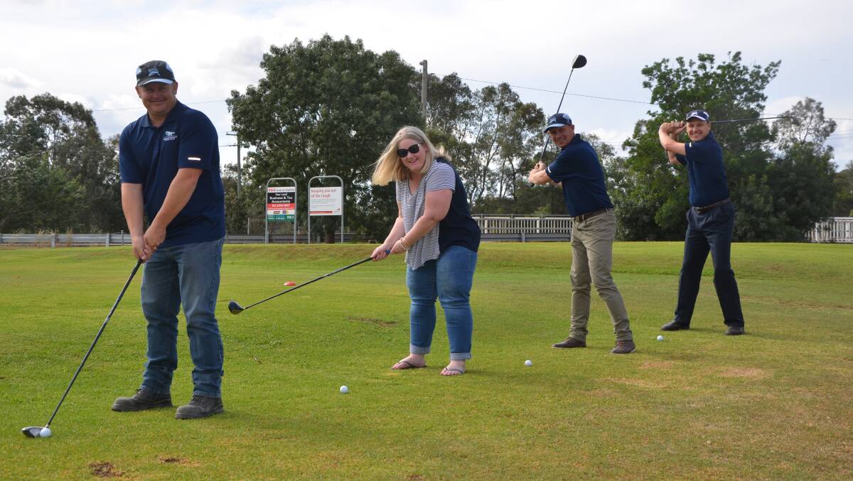 ON PAR: Muswellbrook Race Club board member Jonathon McTaggart, Andrea Burns (Where There’s A Will), chairman John Sunderland and general manager Duane Dowell are ready for the Muswellbrook Cup Festival Charity Golf Day next Thursday.