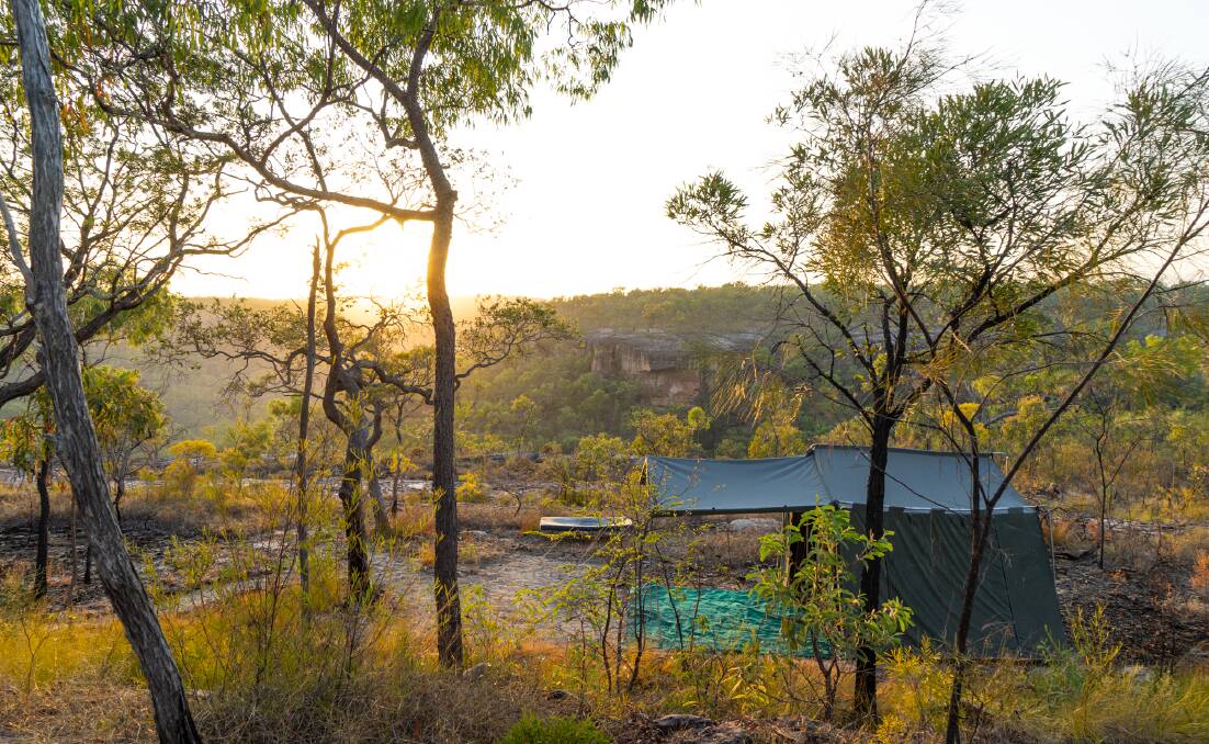 Camping on the top of an escarpment near Indigenous rock art sites. Picture: Michael Turtle 
