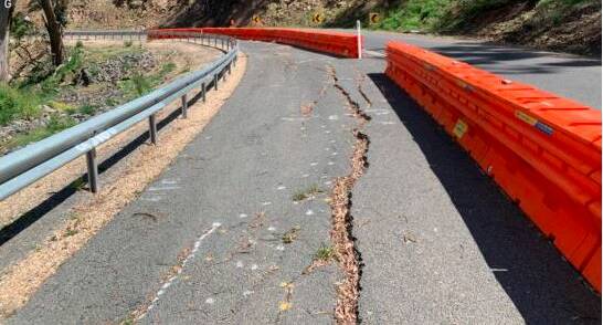 CRACKED: Cracking on the damaged section of the Merriwa to Willow Tree Road. Photo: Upper Hunter Shire Council 