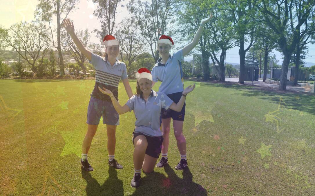CHRISTMAS JOY: Aneira Bray, Ella Caban and Hannah Smith are preparing for their third straight year participating in the St Joseph's Christmas Pageant.