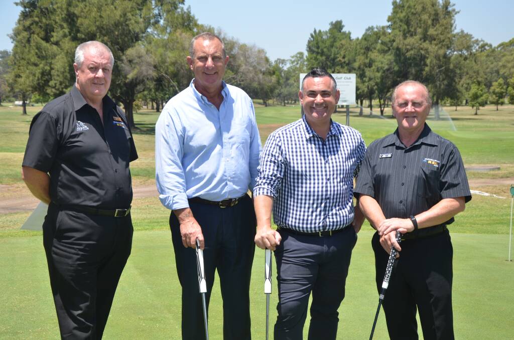 GREEN PASTURES: Muswellbrook RSL Golf Club CEO Daryl Egan, Upper Hunter MP Michael Johnsen, NSW Deputy Premier John Barilaro and Muswellbrook RSL Golf Club president Barry Eveleigh. 