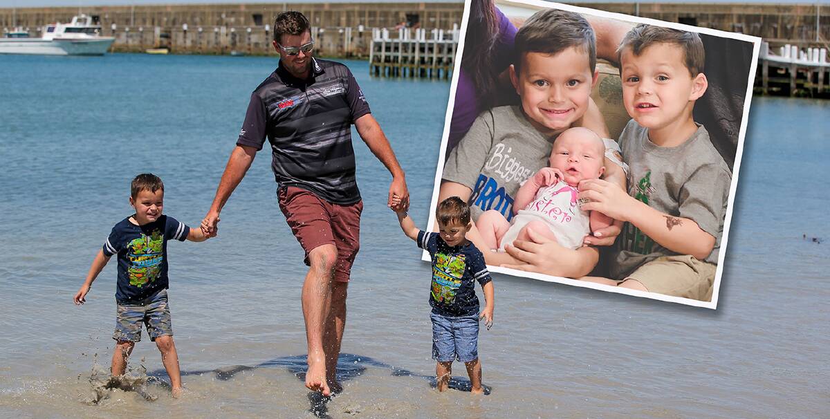 FAMILY FIRST: Warrnambool golfer Marc Leishman, pictured at home with sons Harvey and Ollie in December, welcomed daughter Eva into the world earlier this month. Main picture: Rob Gunstone