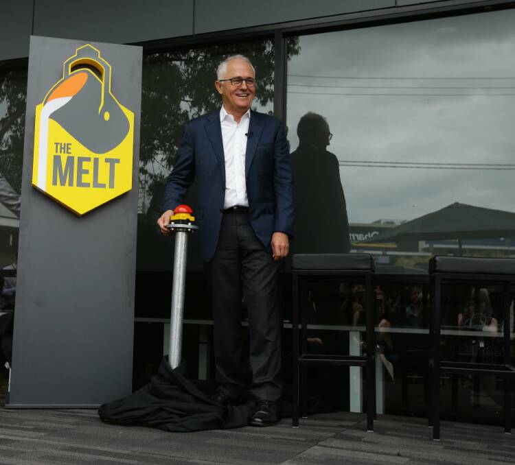 Where it began: The Melt at Warners Bay is opened by former prime minister Malcolm Turnbull in 2019. Picture: Jonathan Carroll 