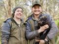WILDLIFE: Aussie Ark curator Kelly Davis (left) and supervisor Tyler Gralton (right) with a Tasmanian devil in the Barrington Tops. Picture: Supplied