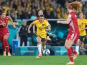 Matildas forward Hayley Raso goes on the attack against Denmark at Stadium Australia on Monday night. Picture by Adam McLean