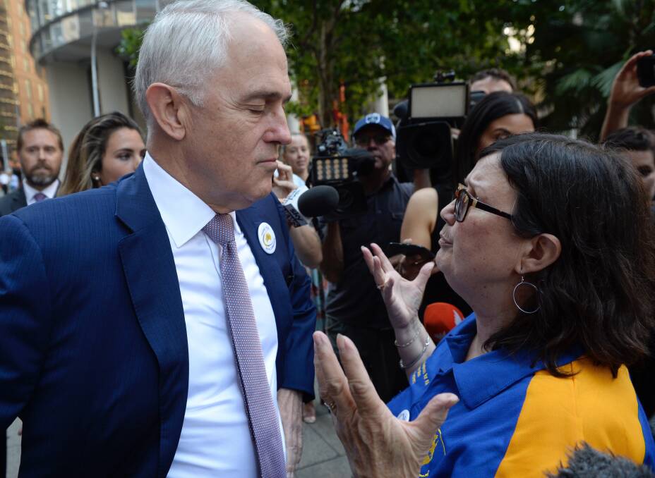 Champion: CLAN head Leonie Sheedy appeals to Prime Minister Malcolm Turnbull on behalf of people raised in Australian orphanages and children's homes outside the Royal Commission into Institutional Responses to Child Sexual Abuse in 2017.