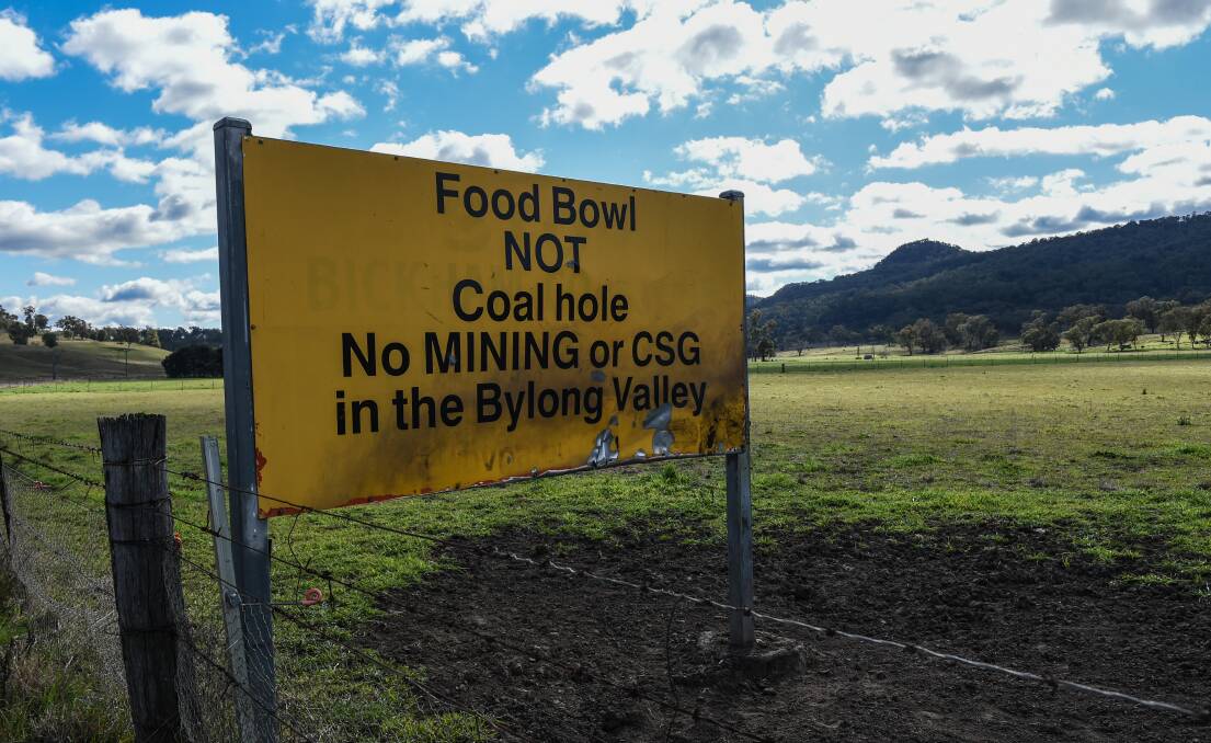 Protests: A sign protesting the Bylong mine proposal. The NSW Independent Planning Commission will consider the project at a public meeting in November.