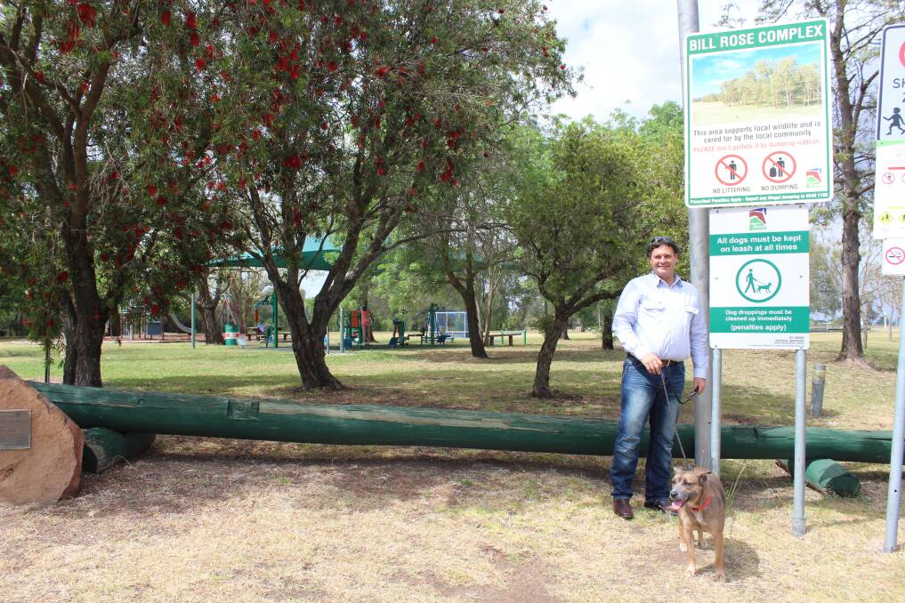 OFF-LEASH: Upper Hunter Shire mayor Wayne Bedggood and dog Whisky are looking forward to a fenced off-leash dog park being built at the Bill Rose Sports Complex.