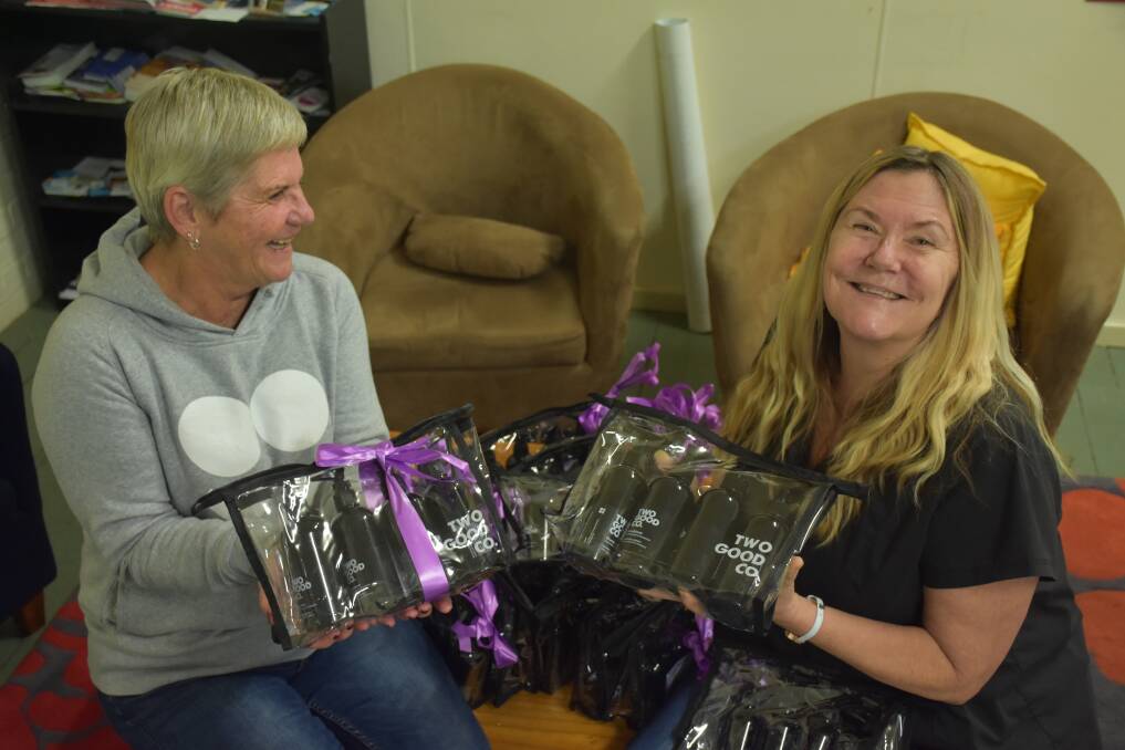 THANK YOU: Margaret Caslick, mother of Two Good co-founder Rob Caslick, and Upper Hunter Homeless Support manager Lenore Little with the care packs.