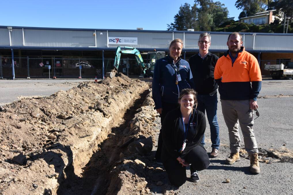 EXCITING: PCYC Muswellbrook's Torie Newmand and Maddy Polzin, with PCYC NSW properties' Gary Johnston and KCE manager Ashley Sheridan at the club's car park.