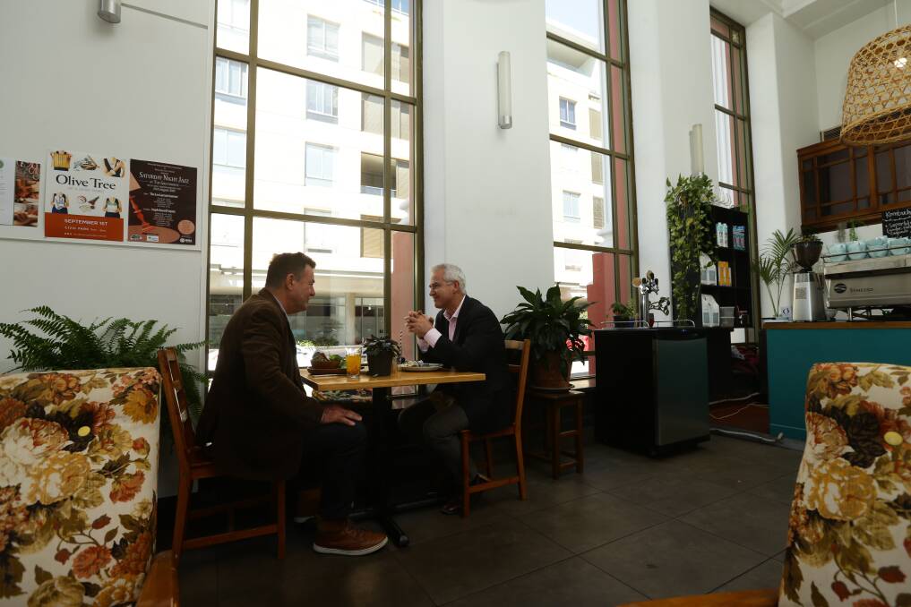 Breakfast radio presenter Richard King at lunch with Scott Bevan. Picture: Marina Neil