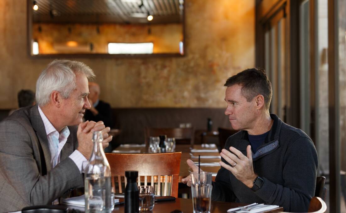 Matt Hall at lunch with Scott Bevan at the Burwood Inn, Merewether. Picture: Max Mason-Hubers