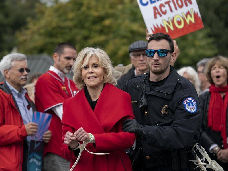Jane Fonda has been arrested again at a climate change protest in Washington.