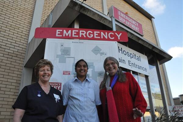 Good news: Pictured outside Muswellbrook hospital registered nurses Kay O’Brien and Sheeja Chacko with Local Health Area Committee chair Jennifer Lecky. Staff and supporters of the Muswellbrook hospital have welcomed the funding for a new 