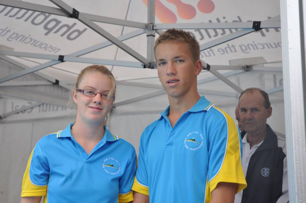 FOLLOW OUR LEAD: Muswellbrook duo Jackie Lockhart and John Langley recite the RSL Youth Club Code of Ethics on Saturday.